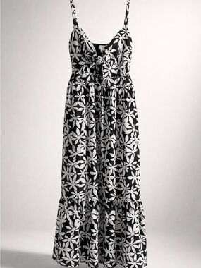 J. Crew Black and White Floral Tie-Front Maxi Sundress